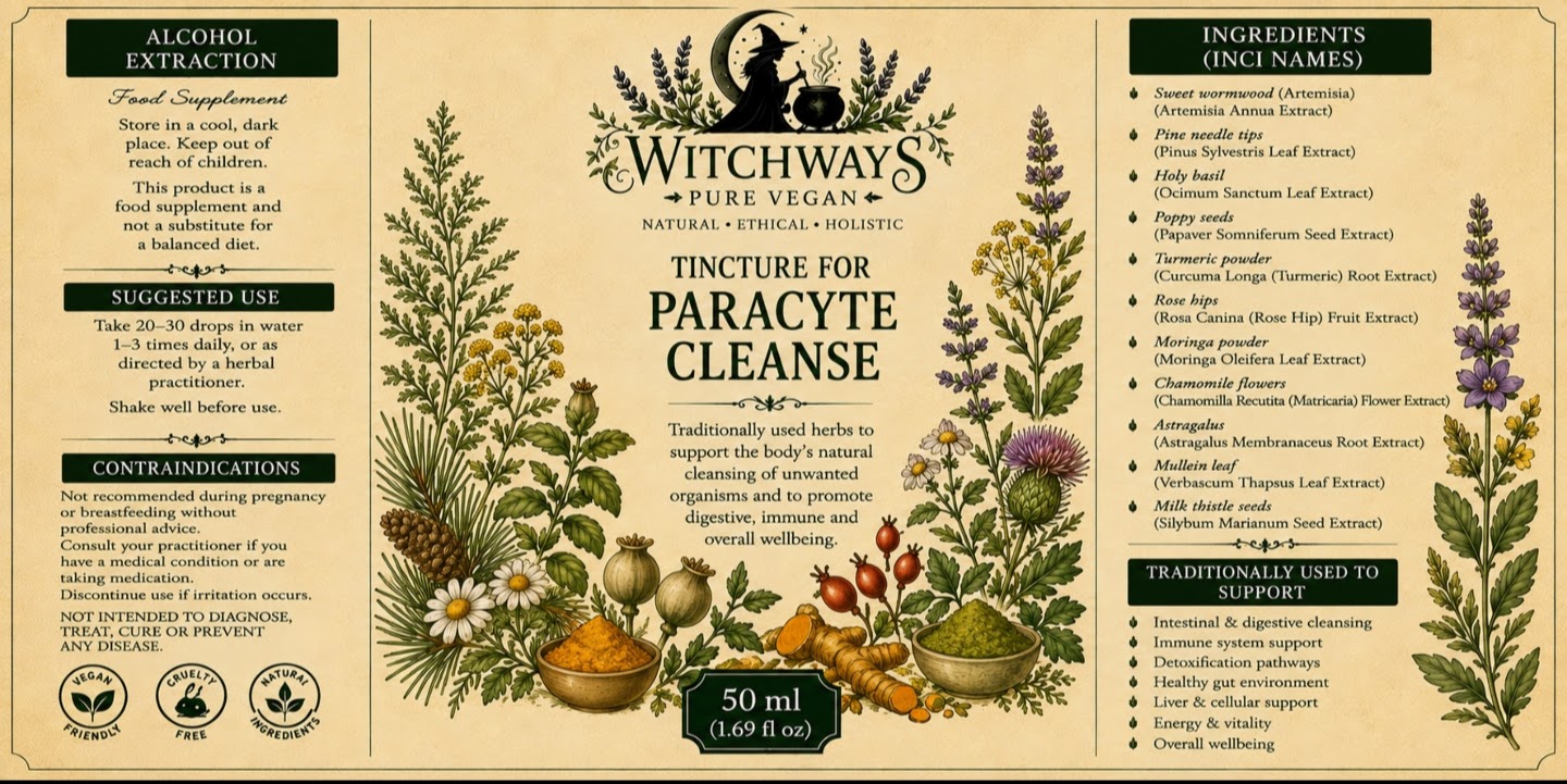 Witchways Pure Vegan Parasite Cleanse tincture label