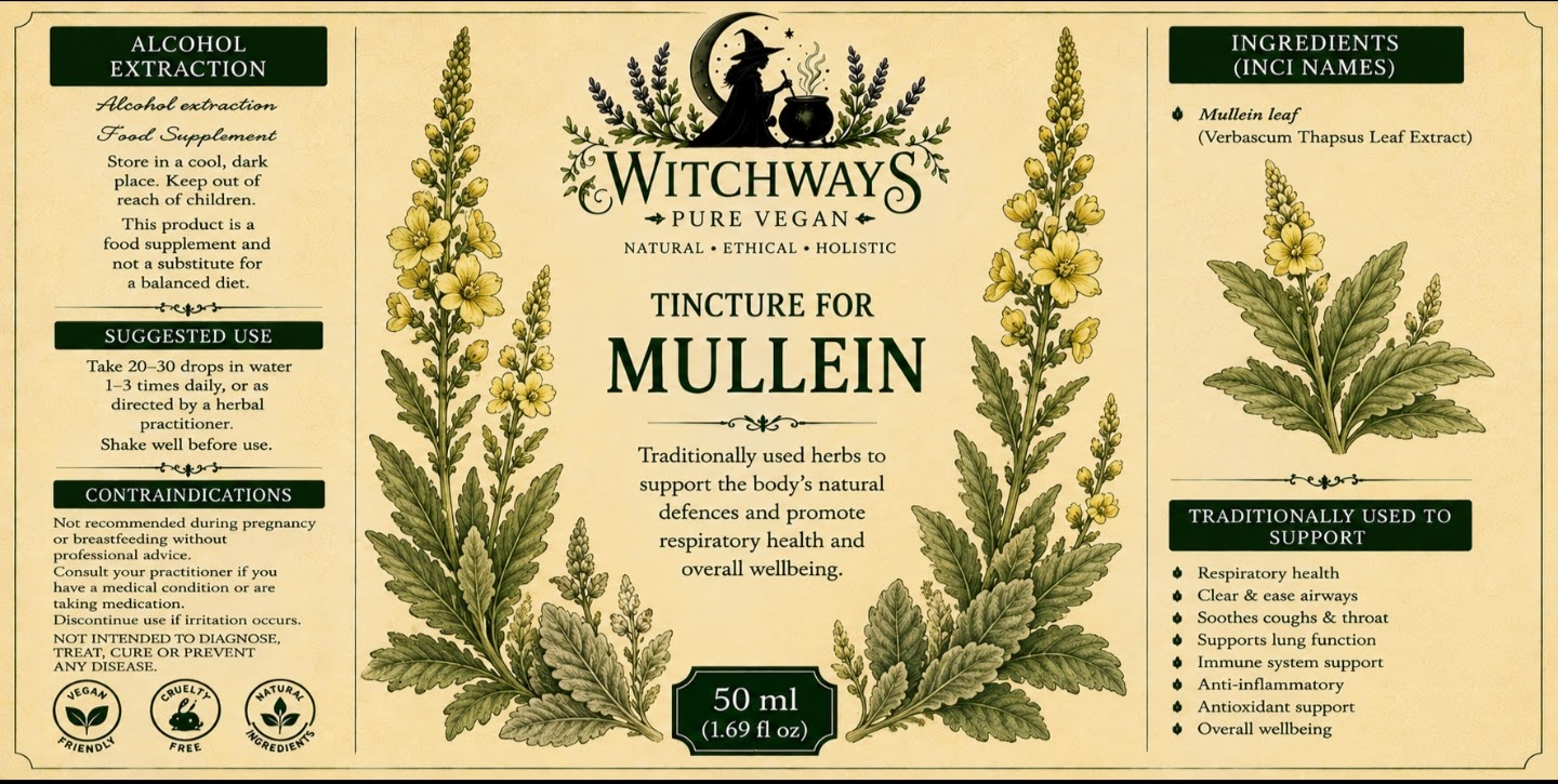 Witchways Pure Vegan Mullein tincture label