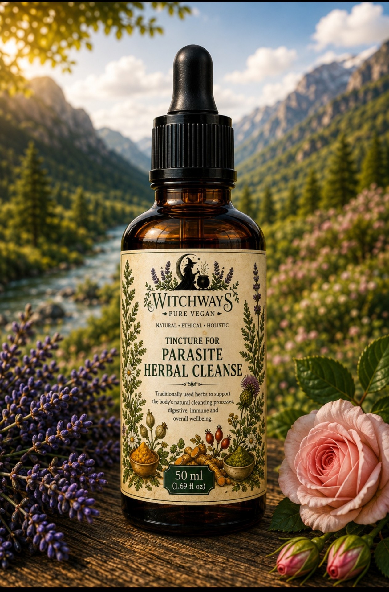 Witchways Pure Vegan Parasite Cleanse tincture bottle