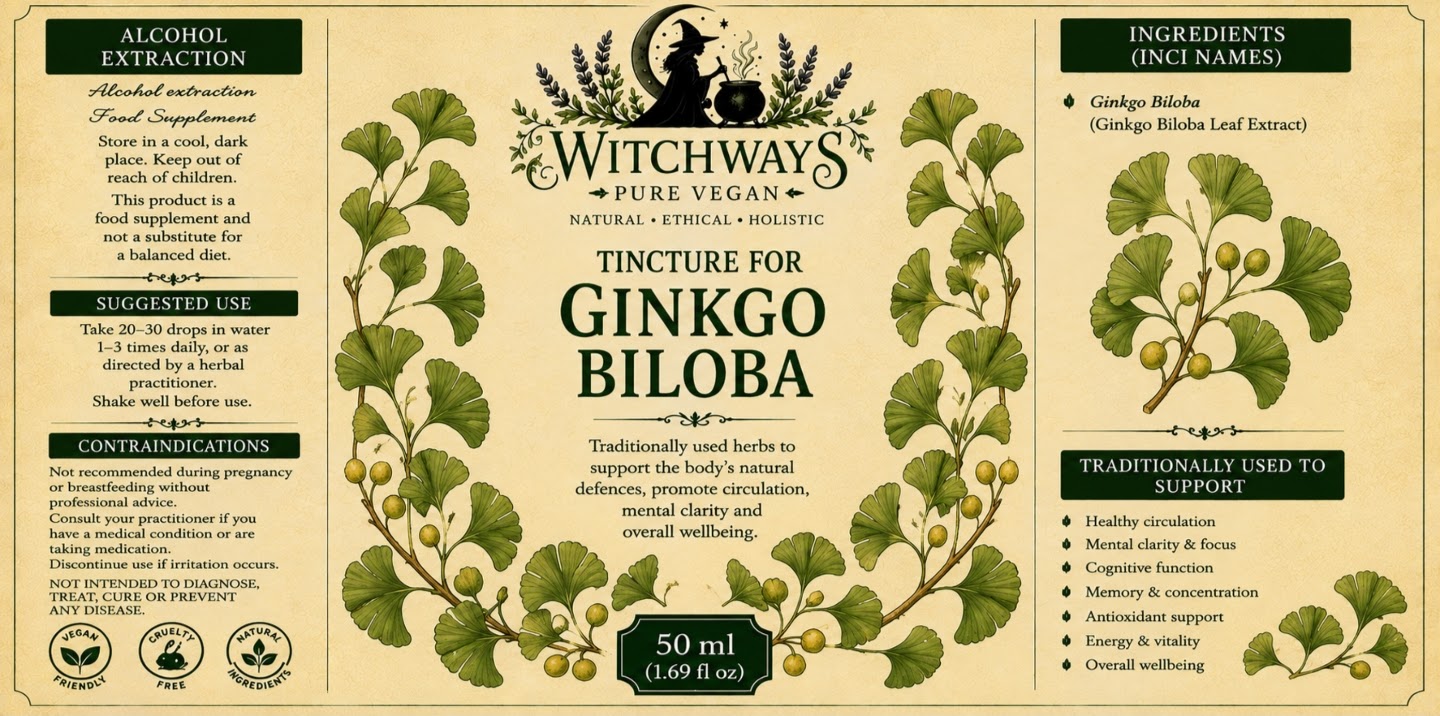 Witchways Pure Vegan Ginkgo Biloba tincture label