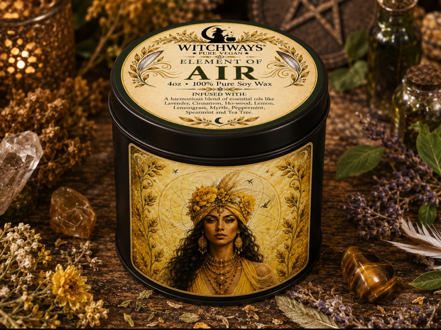 Witchways Pure Vegan Element of AIR 4oz soy wax candle tin