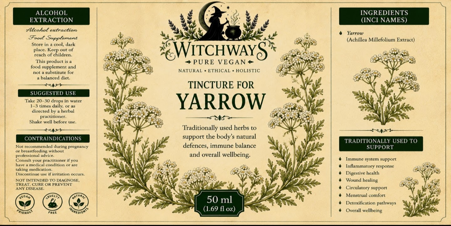 Witchways Pure Vegan Yarrow tincture label