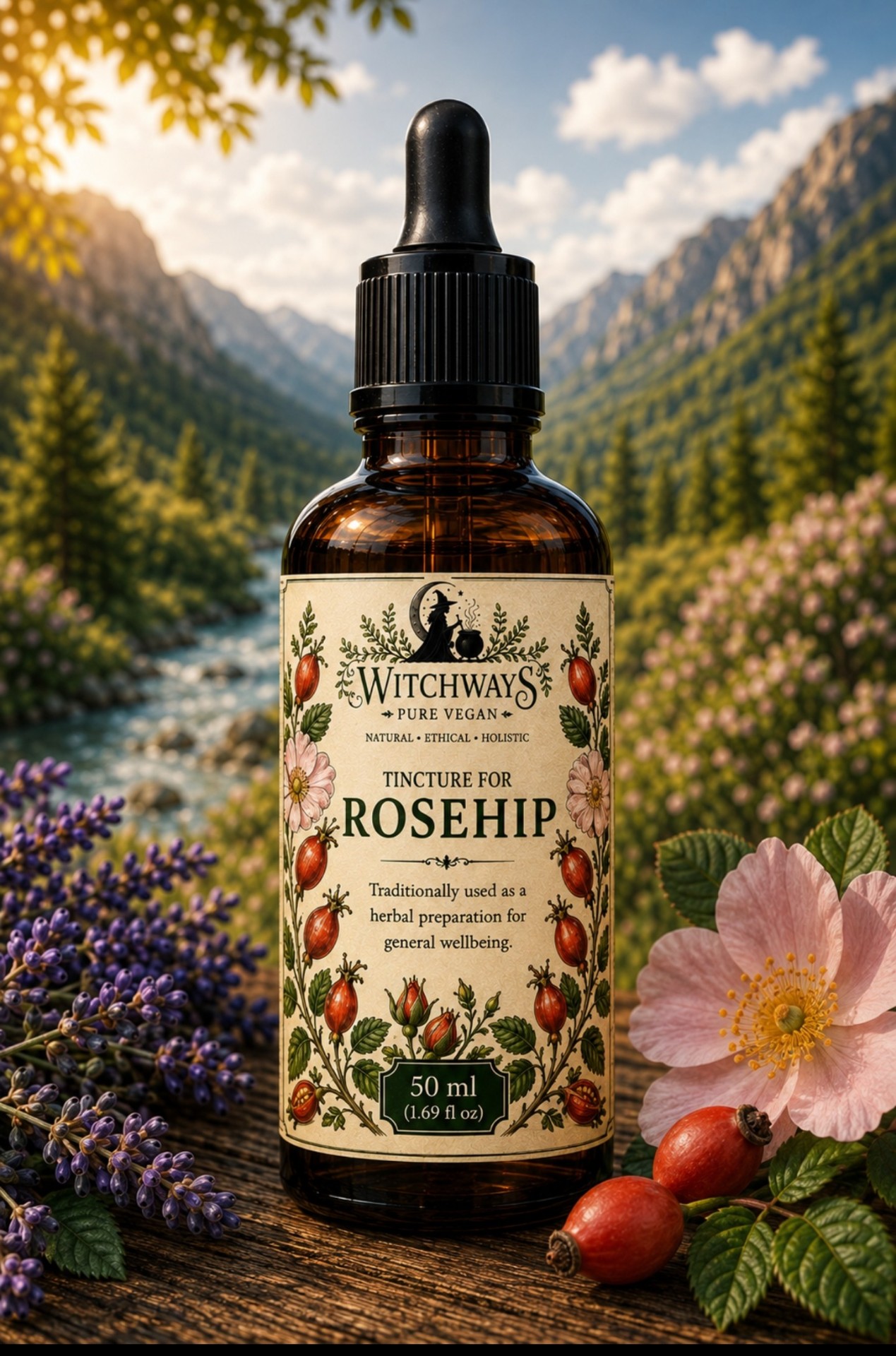 Witchways Pure Vegan Rosehip tincture bottle