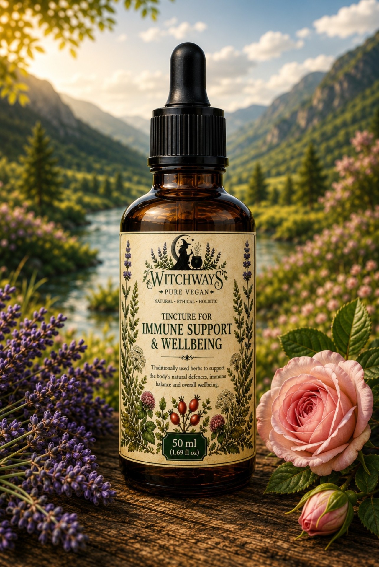 Witchways Pure Vegan Immune Support & Wellbeing tincture bottle
