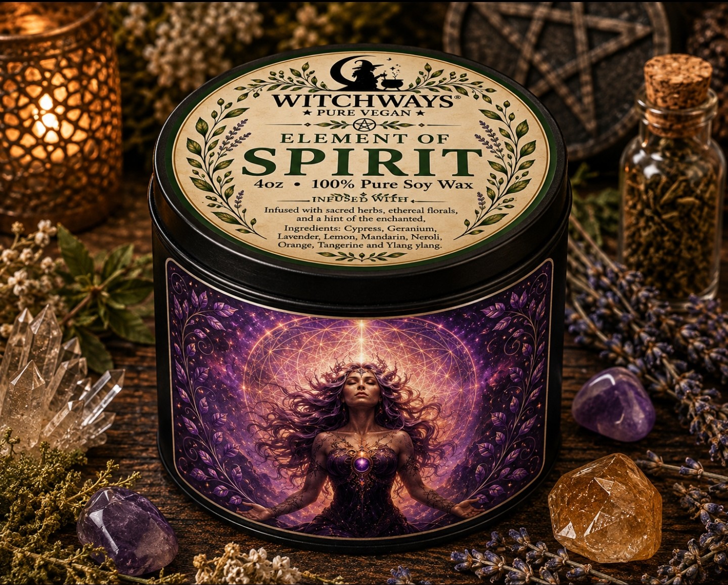 Witchways Pure Vegan Element of SPIRIT 4oz soy wax candle tin