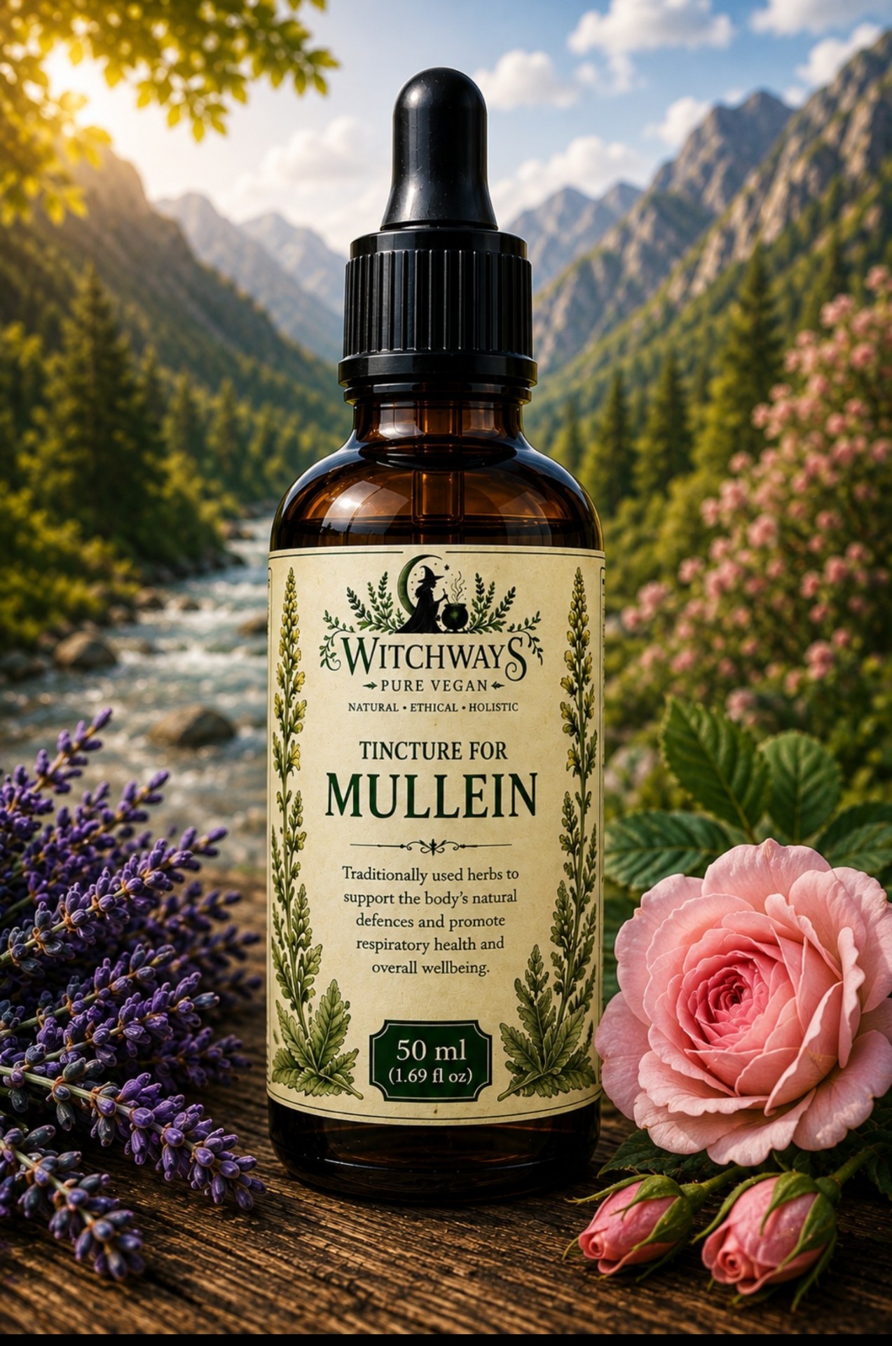 Witchways Pure Vegan Mullein tincture bottle