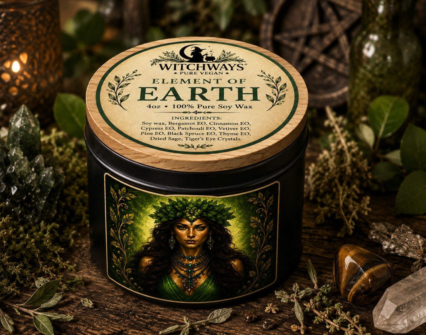 Witchways Pure Vegan Element of EARTH 4oz soy wax candle tin