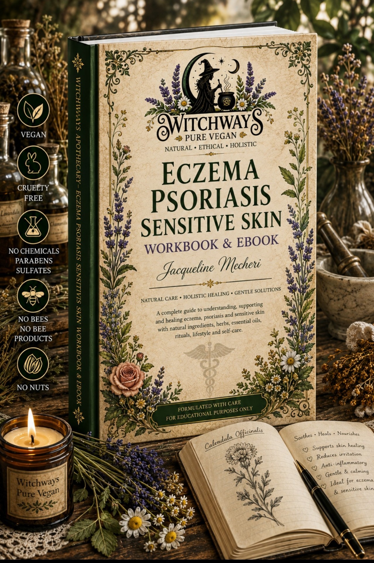 Witchways Pure Vegan ECZEMA • PSORIASIS • SENSITIVE SKIN Workbook & Ebook official cover