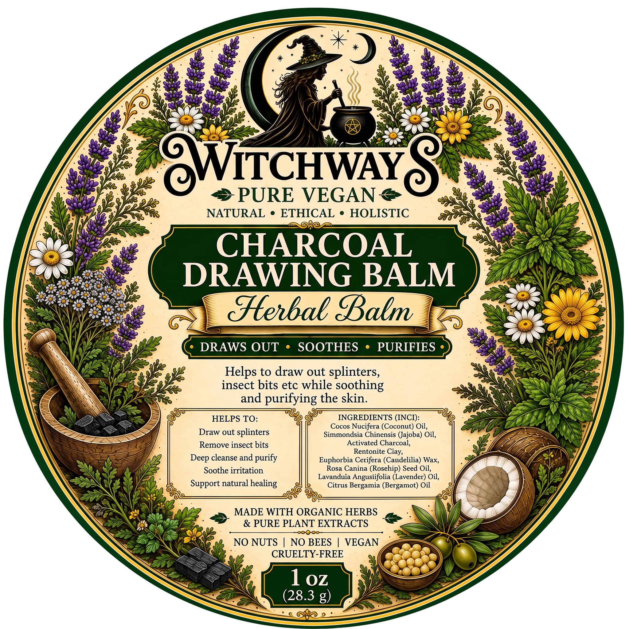 Witchways Pure Vegan Charcoal Drawing Balm label