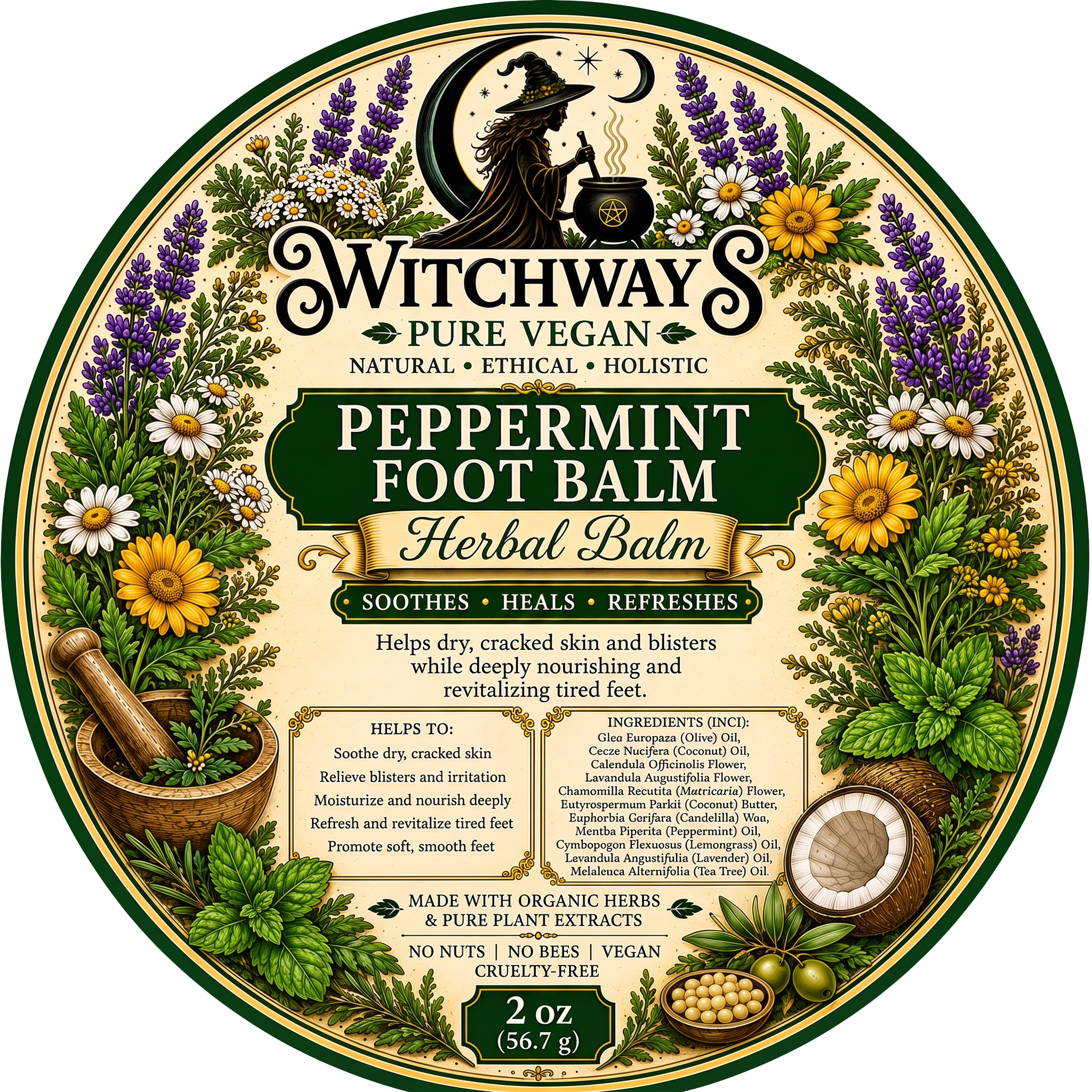 Witchways Pure Vegan Peppermint Foot Balm label